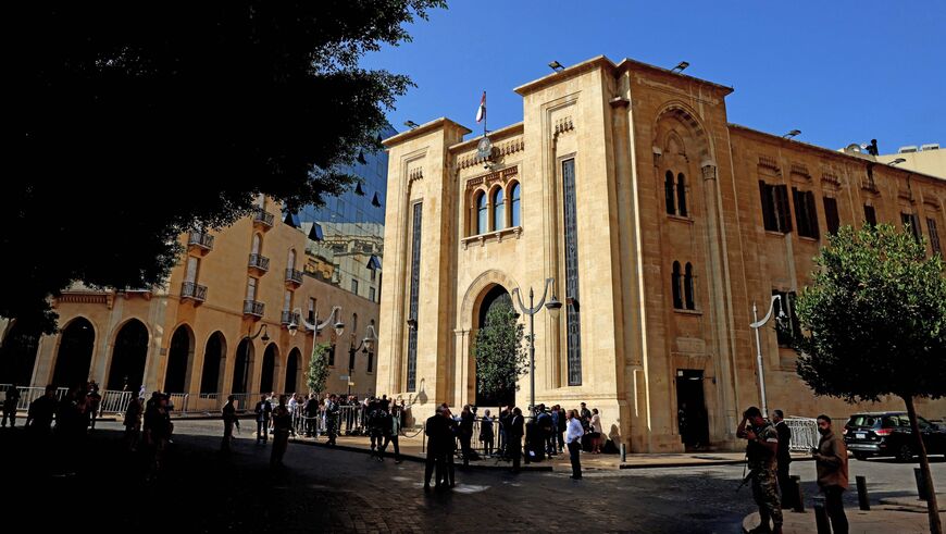 This picture shows the Lebanese Parliament building during the 4th session to elect a new President in Beirut on Oct. 24, 2022.