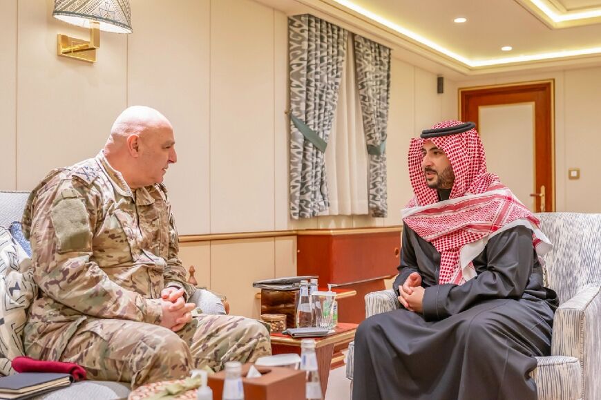 Army chief Joseph Aoun meeting Saudi Arabia's Defence Minister Prince Khalid bin Salman in December